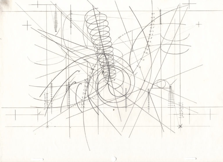 Pencil template used to plot motion in a sequence of the film UNDER THE SEA 1989